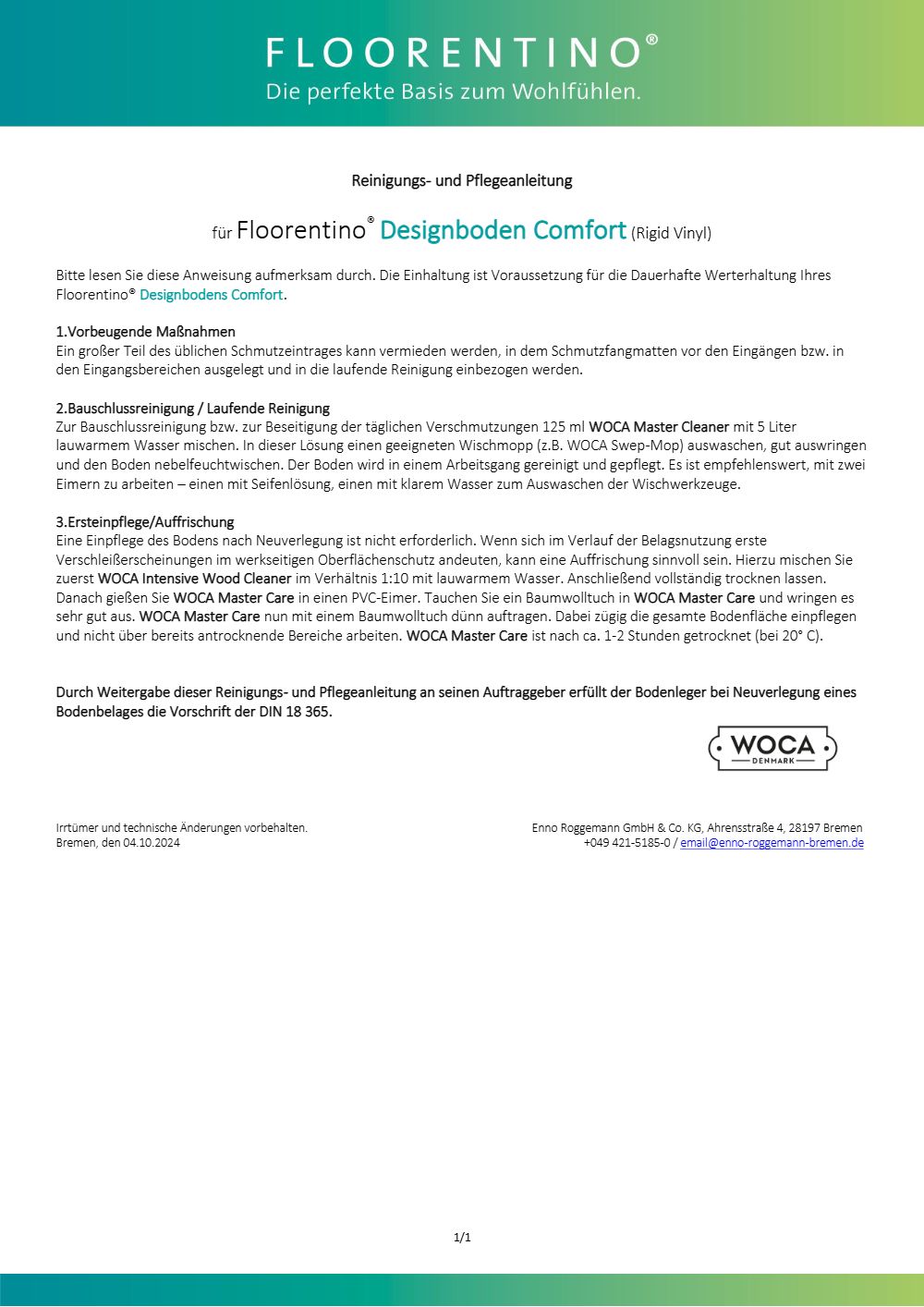 Comfort Vinylboden - Pflegeanleitung